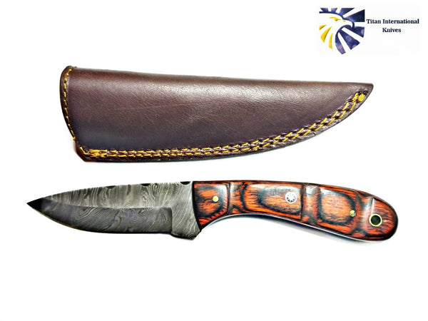HAND FORGED KNIFE, DAMASCUS KNIFE, DROP- STYLE BLADE, Rosewood SCALES HUNTING KNIFE BY TITAN TD-180