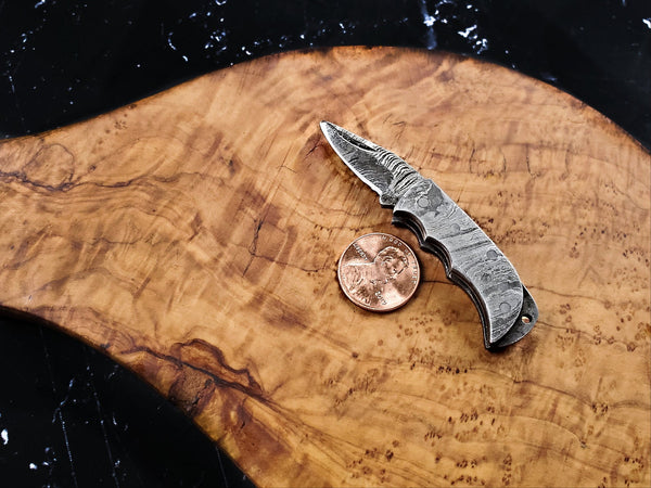 Damascus Steel Mini Pocket Knife Damascus Body Titan NickelX