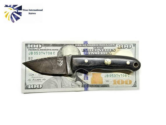 Damascus Steel Drop point Knife, Mini Everyday Carry / Micarta grip by Titan TD-202