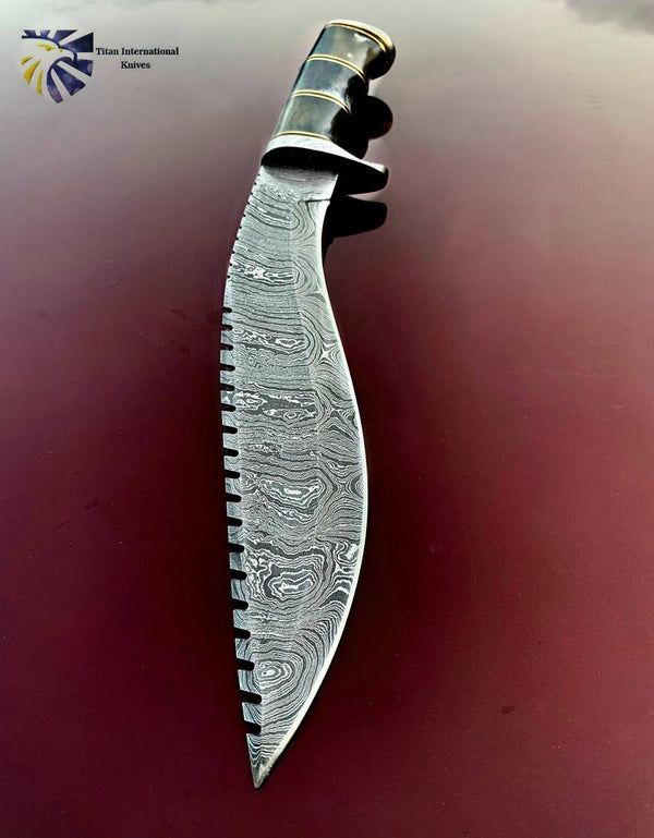 Damascus Kukri Blade Handmade by Titan High Carbon Damascus Steel Knife Custom Bone handle