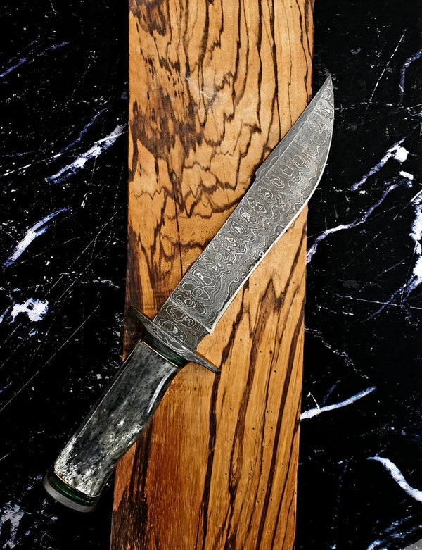Titan Bowie Style Damascus Steel- Hunting, Camping, Survival, Handmade Knife - TK Bowie