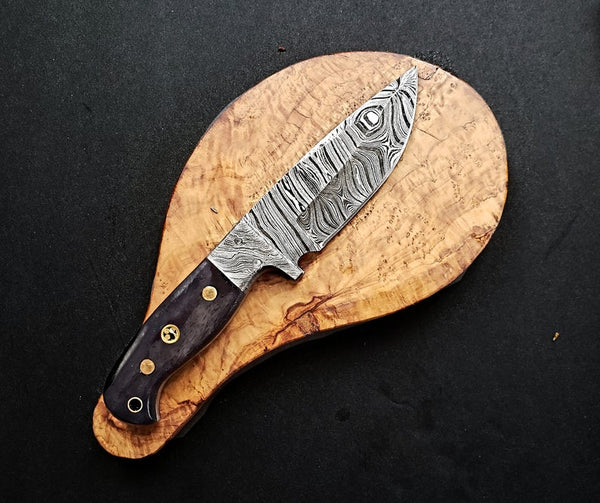 Damascus Knife Titan Gris - Custom Handmade Damascus Steel Fixed Blade Hunting Knife With Leather Sheath (Camel Bone Handle) TD-219